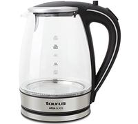 Taurus Aroa Glass - Kettle. Hervidora de agua. 2200W. 1,8L de capacidad. Cuerpo de cristal. Resistencia oculta. Filtro en la tapa. Acero inoxidable. Giro de 360º. Iluminación led en la base. Negro