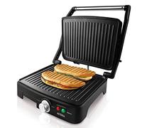 Taurus Asteria - Grill y plancha de asar, 2200W, placas de 28 x 22 cm, parrilla eléctrica con regulador de temperatura, apertura 180º, asa de toque frío, antiadherente libre de PFOA, Negro/Inox