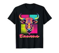 Taurus Bull Neon Retro 80s Vaporwave Zodiac Graphic, Tauro Camiseta