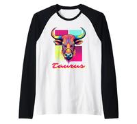 Taurus Bull Neon Retro 80s Vaporwave Zodiac Graphic, Tauro Camiseta Manga Raglan