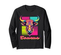 Taurus Bull Neon Retro 80s Vaporwave Zodiac Graphic, Tauro Manga Larga