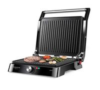 Taurus Etna Inox - Grill y plancha de asar 2 en 1 con apertura 180º | Superficie de 29x47,5 cm | Temperatura regulable | Placas antiadherentes sin PFOA | Recoge-grasas y asa fría