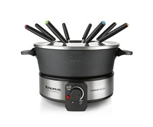 Taurus - Fondue Eléctrica FF2, 1000W, 2L, 8 Personas, Termostato Regulable 200ºC, Olla Antiadherente, Sin PFOA, Chocolate, Queso, Caldo y Aceite, 8 Tenedores, Asa Transporte, Lavavajillas, Negro