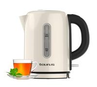 Taurus - Hervidor de Agua Eléctrico Vintage Compact Cream, 2400W, 1L, Ebullición Rápida, Base 360º, Apagado Automático, Filtro Extraíble, Libre BPA, Visor Nivel Agua, Medidor Tazas, LED, INOX, Crema