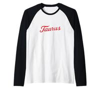Taurus Retro Script Zodiac Rojo Camiseta Manga Raglan