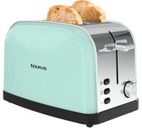 Taurus - Tostador Vintage 950W | 2 Ranuras 135x35mm | 7 Niveles | 3 Funciones | Cuerpo Inox | Autocentrado | Recogemigas | Elevación Extra | Recoge cables | Menta