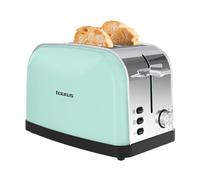Taurus - Tostador Vintage II Mint, 950W, 2 Ranuras 135x35mm, 7 Niveles Tostado, 3 Funciones, Autoapagado, Cuerpo Acero INOX, Autocentrado, Bandeja Recogemigas, Elevación Extra, Recogecables, Verde