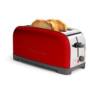 Taurus Vintage Red - Tostador, 1400W, 6 niveles de tostado, dos ranuras extra largas de anchura variable, funciones: stop, recalentar y descongelar, sistema auto centrado, acero inoxidable
