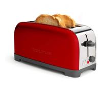 Taurus Vintage Red - Tostador, 1400W, 6 niveles de tostado, dos ranuras extra largas de anchura variable, funciones: stop, recalentar y descongelar, sistema auto centrado, acero inoxidable