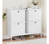 TAUS Mueble Zapatero de Recibidor, Armario Zapatero para 16 Pares de Zapatos con 2 2 estantes Abiertos Zapatero Estrecho para Pasillo Entrada 108x27,5x97.5 cm Blanco