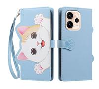 TAUYN Flip Funda para OPPO Reno 15F 5G / 4G, PU Cuero Anti-Choques TPU Proteger Caso, con Ranuras para Tarjetas & Stand Función Billetera, Gato Lindo Patrón Carcasa - Azul Claro