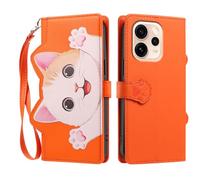 TAUYN Flip Funda para OPPO Reno 15F 5G / 4G, PU Cuero Anti-Choques TPU Proteger Caso, con Ranuras para Tarjetas & Stand Función Billetera, Gato Lindo Patrón Carcasa - Naranja