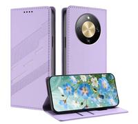TAUYN Funda Leather Folio para el Honor Magic 8 Lite, Premium PU/TPU Cuero Wallet Carcasa de Cuero PU Antigolpes Case, con Soporte y Ranura para Tarjeta. Púrpura Claro