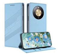TAUYN Funda Leather Folio para el Honor Magic 8 Lite, Premium PU/TPU Cuero Wallet Carcasa de Cuero PU Antigolpes Case, con Soporte y Ranura para Tarjeta. Azul Claro