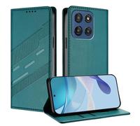 TAUYN Funda Leather Folio para el Motorola Edge 60, Premium PU/TPU Cuero Wallet Carcasa de Cuero PU Antigolpes Case, con Soporte y Ranura para Tarjeta. Verde Oscuro