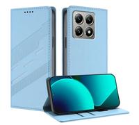 TAUYN Funda Leather Folio para el Xiaomi 15T, Premium PU/TPU Cuero Wallet Carcasa de Cuero PU Antigolpes Case, con Soporte y Ranura para Tarjeta. Azul Claro
