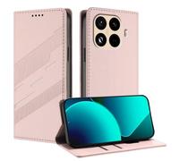 TAUYN Funda Leather Folio para el Xiaomi 15T Pro, Premium PU/TPU Cuero Wallet Carcasa de Cuero PU Antigolpes Case, con Soporte y Ranura para Tarjeta. Rosa