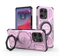 TAUYN Funda para Motorola Edge 50 Pro, TPU/PC Doble Capa Antigolpes Cover Caso, Soporte Metálico Giratorio 360°, Exterior a Prueba de Rayones y Caídas de Grado Militar. Rosa