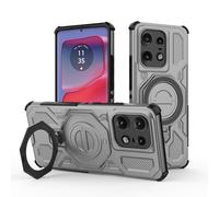 TAUYN Funda para Motorola Edge 50 Pro, TPU/PC Doble Capa Antigolpes Cover Caso, Soporte Metálico Giratorio 360°, Exterior a Prueba de Rayones y Caídas de Grado Militar. Gris