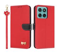 TAUYN Funda para Motorola Edge 60 Fusion/Edge 60, PU Cuero Flip Carcasa Anti-Choques TPU Proteger Caso, Ranuras para Tarjetas & Stand Función, con Acollador -Rojo
