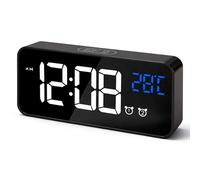 TAVADA Alarma de Espejo Portátil,LED Pantalla Reloj Despertador Digital,Despertadores Digitales con Termómetro,2 Alarmas,13 Tonos,Control por Voz,4 Niveles de Brillo,Función Snooze,12/24H (Negro)