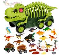 TAVADA Dinosaurios Juguetes,Camión Transportador de Dinosaurios con Sonidos y Luces,Camion Transportador de Coches,Dino Juego de Coches,Juguete de Camión de Dinosaurio Regalo para Cumpleaños Navidad
