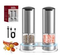 TAVADA Molinillo Pimienta Electrico, [Juego de 2] Molinillo Sal y Pimienta de Acero Inoxidable, Salero Electrico Recargable, Funcionamiento con una Sola Mano, Luz LED, Grosor Ajustable