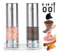 TAVADA Molinillo Pimienta Electrico,Juego de Molinillo Eléctrico de Sal y Pimienta a Pilas,Luz LED Blanca,Grosor Ajustable y Operación Automática con Una Sola Mano,Saleros de Cocina para BBQ y Hogar