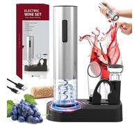 TAVADA Sacacorchos Eléctrico,Juego de Regalo de Vino,Abridor de vino electrico con cortador de papel de aluminio,Vertedor y tapón de vino,Regalo de para Los Amantes del Vino