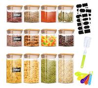 TAVADA Tarros de Cristal con Tapa 12pcs,430ml/750ml Botes de Vidrio para Cocina, Almacenaje de Plástico con Etiqueta, para Granos Harina Azúcar