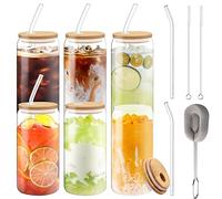 TAVADA Vaso de Cerveza con Tapa y Pajita,Vaso de Vidrio en Forma de Lata,6 Unidades Bubble Tea Taza,550ml,Vaso de Vidrio Reutilizable,Vasos de Soda Para Batidos,Jugo,Boba,Té,Coca