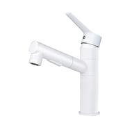 TAVCHA Grifo de lavabo extensible con ducha extraíble, 2 tipos de chorro, grifo monomando para baño, color blanco y redondo, bajo