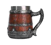 Tavern Mug - Double Wall Stainless Steel Stein, Classic Wooden Barrel Look | Handmade Medieval Cup, Bucket-Inspired Drinkware, Thermal Beer Container, Antique Rustic Accessory for Men