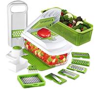 TAVIALO Gourmet Mandolina de Cocina Profesional para Cortar Verduras con Recipiente de Vidrio - Rebanadora y Ralladora Manual para Verduras, Patatas y Frutas