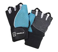 TAVIALO Guantes de Fitness para Mujer M (16-19 cm), Color Azul/Negro/Blanco, Guantes de Gimnasio Mujer para Crossfit Bodybuilding Bicicleta Entrenamiento Deporte. Palma en Piel, Dorso Transpirable