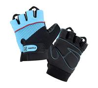 TAVIALO Guantes de Fitness para Mujer M (16-19 cm), Color Azul/Negro/Rojo, Guantes de Gimnasio Mujer para Crossfit Bodybuilding Bicicleta Entrenamiento Deporte. Palma en Piel, Dorso Transpirable