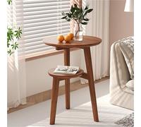 Tavolini Rotondi A 2 Ripiani Per Soggiorno, Tavolino Laterale Moderno Di Metà Secolo, Comodino Rotondo Con Dettagli In Rovere, Tavolino Da Caffè Rotondo Piccolo(A)