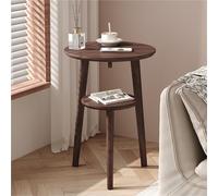 Tavolini Rotondi A 2 Ripiani Per Soggiorno, Tavolino Laterale Moderno Di Metà Secolo, Comodino Rotondo Con Dettagli In Rovere, Tavolino Da Caffè Rotondo Piccolo(B)