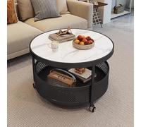 Tavolino Da Caffè, Tavolino Rettangolare A 2 Livelli, Tavolino Da Caffè Multifunzione, Tavolo Centrale Per Soggiorno, Tavolino Da Caffè Con Struttura In Metallo Per Soggiorno,(White,60cm/23.6in)