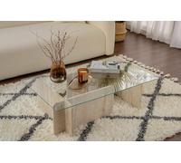 Tavolino da salotto Nuragus, Tavolo Basso da caffè, Portariviste per divano, Ripiano da soggiorno, 105x65 h30 cm, Beige e Marmo