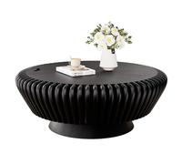 Tavolino rotondo con contenitore Tavolino da caffè rotondo scanalato in legno massello lavorato a mano Tavolo da centro moderno a tamburo scanalato Elegante punto focale per un soggiorno contemporaneo