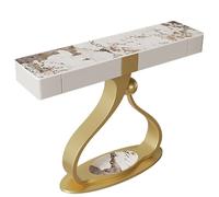 Tavolo Consolle Mezza Luna Stretto con Cassetti, Tavolo Ingresso in Pietra Sinterizzata con Base Metallica, Dietro Divano, Tavoli Contemporanei per Ingresso, Corridoio e Soggiorno(Gold B,L80CM/31IN)