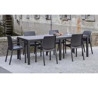 Tavolo da esterno Roma, Ripiano rettangolare allungabile da pranzo, Tavolo da giardino estensibile Effetto Rattan, 100% Made in Italy, 150/220x90h72 cm, Antracite