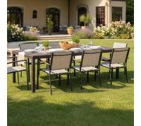 Tavolo da esterno Roma, Ripiano rettangolare allungabile da pranzo, Tavolo da giardino estensibile Effetto Rattan, 100% Made in Italy, 150/220x90h72 cm, Marrone