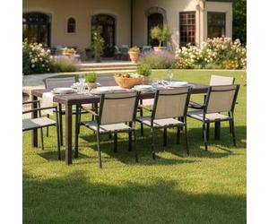 Tavolo da esterno Roma, Ripiano rettangolare allungabile da pranzo, Tavolo da giardino estensibile Effetto Rattan, 100% Made in Italy, 150/220x90h72 cm, Marrone