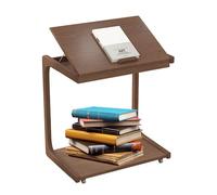 Tavolo da Estremità a Forma di Legno a C, Tavolo Laterale con Ruote a Rotazione a 360°Bloccabile, 3A Marcia Regolabile Regolabile Tavolo di Rotolamento Regolabile Desktop per Divano, Soggiorno