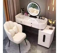 Tavolo da toeletta con specchio a LED e sedie Luminosità Regolabile Tavolo da Trucco con 5 Cassetti in Legno Montaggio Flessibile per camera da letto Spogliatoio