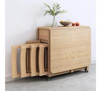 Tavolo Pieghevole E Retrattile, Mesa Plegable De Comedor Mesa De Cocina Plegable con Ruedas Alas Abatibles Cajones Y Armario para 4-6 Personas
