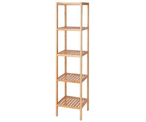 tavora Estantería de bambú, 5 baldas, 33 x 33 x 146 cm, Natural | Estantería abierta de bambú para baño, cocina o recibidor, combinable y compacta, con patas de goma