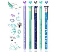 TAVYTH 5 Piezas Bolígrafo Gel Borrable Animales pingüino Dinosaurio conejo, Boli Borrable 0,7mm Roller Tinta Sensible Temperatura para Escuela Oficina